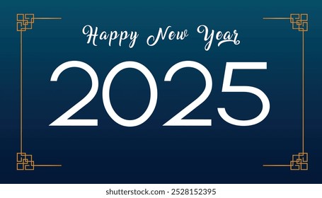 Happy New Year 2025 cover. new year 2025, Golden frame on dark blue background. Holiday greeting card for your design. Vector illustration.
