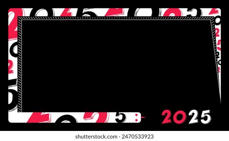 Happy New Year 2025 creative abstract cartoon snake frame border with empty space for text. New year of the dragon zodiac sign.