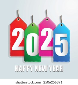 Happy new year 2025 creative greeting card design, Happy new year 2025 design. With colorful truncated number illustrations.