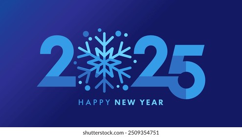 Happy New Year 2025 creative snowflake and typography numbers. Blue numbers 2025 for vector xmas posters or Christmas sale design