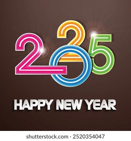 Happy new year 2025 creative greeting card design, Happy new year 2025 design. With colorful truncated number illustrations.