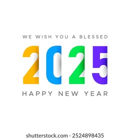  Happy New Year 2025 creative logo or typography design Happy New Year party celebration graphic template or vector graphic design. we wish you a Happy New Year banner or background design