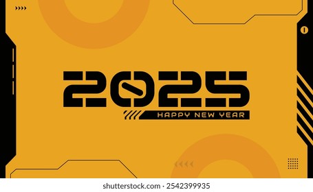 Happy New Year 2025 with a creative concept of number combination. Futuristic cyberpunk art banner.