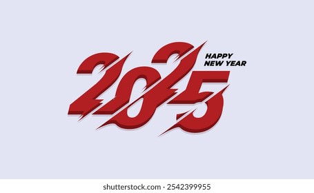 Happy New Year 2025 with the creative concept of number combination. Energetic red scratch banner.