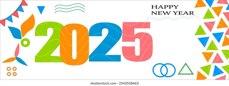 Feliz año Nuevo 2025, fondo creativo Vector año nuevo especial, celebración lisa diseño de Formas de colores, ilustración 