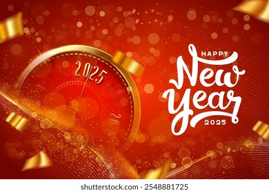 happy new year 2025 creative abstract bokeh background with golden clock