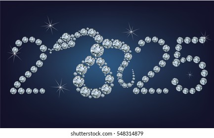 Happy new year 2025 creative greeting card with Snake made up a lot of diamonds