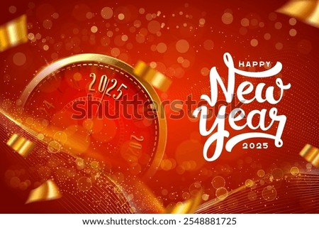 happy new year 2025 creative abstract bokeh background with golden clock