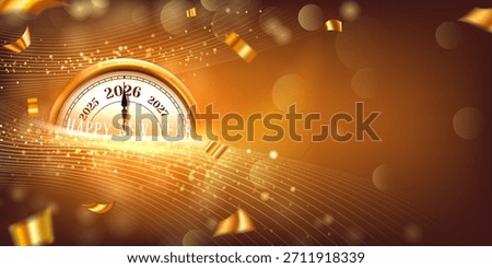 happy new year 2025 creative celebration banner design with clock illustration on golden background