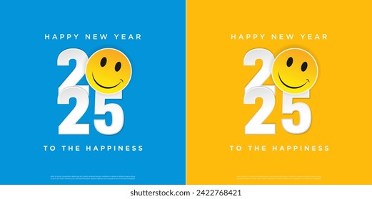 Happy new year 2025 creativity inspiration concepts with a smile icon, set of 2025 square background.
