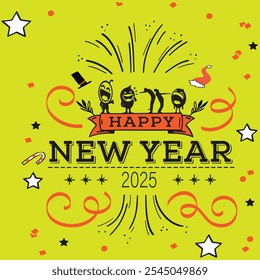Happy new year 2025 creativity inspiration concepts with a smile icons, set of funny happy new year Designs. Elegant and beautiful poster designs. Vector premium design for a 2025 poster, card eps 10.