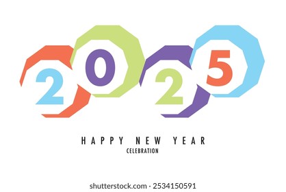 happy new year 2025 cyan purple lime green and orange text number on white color background design template, happy new year 2025 vector illustration, isolated on white background.