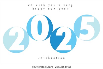 Feliz Año Nuevo 2025 Cyan Circle Color monocromo con fondo de color blanco. Feliz Año Nuevo 2025 Diseño de texto. La Plantilla del diario de negocios para 2025 Feliz Año Nuevo.