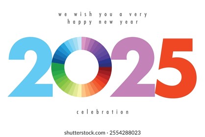 happy new year 2025 cyan purple red with white color background. happy new year 2025 text design. the template of business diary for 2025 happy new year.