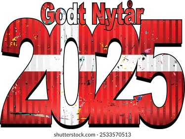 Happy New Year 2025 with Denmark flag inside - Illustration,
2025 HAPPY NEW YEAR NUMERALS