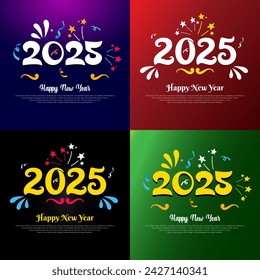 Happy new year 2025 design vector. Collection of new year 2025 design poster vector