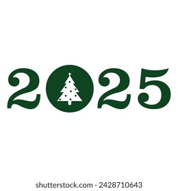 Happy New Year 2025 Design Beautiful Tree Icon In Green Colour With White Background. Design To Celebrate New Year 2025