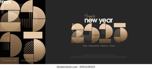 Afiche de diseño de Feliz Año Nuevo 2025 con ilustraciones numéricas únicas y modernas. Feliz año nuevo diseño para dar la bienvenida al nuevo año 2025.