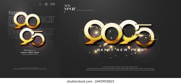 Happy New Year 2025 design. Unique number design with elegant gradient gold texture illustration. Luxurious Happy New Year 2025 design.