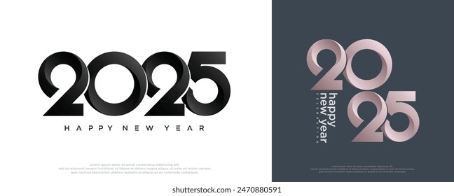 Happy New Year 2025 design. Creative design of 2025 typography. Design for 2025 celebration and decoration. Modern and simple background. Vector premium 2025.