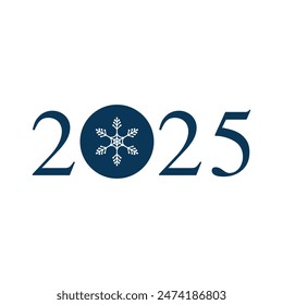 Happy New Year 2025 Design Beautiful Christmas Snow Icon In Dark Blue Colour Isolated on White Background. Christmas Snow Design To Celebrate New Year 2025. Enjoy Happy Christmas.