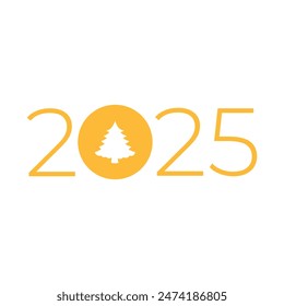 Happy New Year 2025 Design Beautiful Christmas Tree Icon In Golden Colour Isolated on White Background. Christmas Tree Design To Celebrate New Year 2025. Enjoy Happy Christmas.