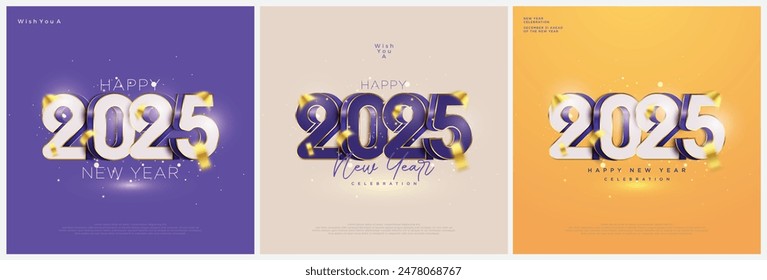 Happy New Year 2025 design. With modern colored realistic 3D numbers vector. Premium vector design for New Year 2025 greetings and celebrations.