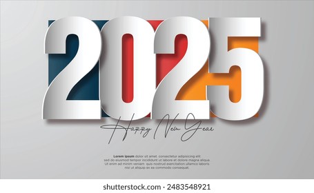 Happy new year 2025 design. With colorful truncated number illustrations. Premium vector design 2025