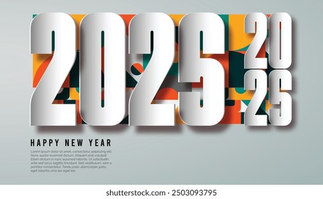 Happy new year 2025 design. With colorful truncated number illustrations. Premium vector design 2025