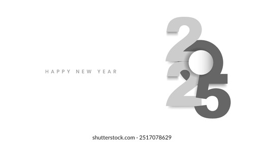 Concepto feliz del diseño del año nuevo 2025, número feliz de la tarjeta de felicitación 3d del año nuevo. Feliz año nuevo 2025 diseño de portada, para Anuncios, carteles, fondos y saludos.