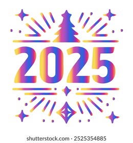 Happy new year 2025 design set. Black on white background. Design for poster, banner, greeting, 2025 celebration