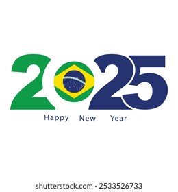 El diseño "Feliz año Nuevo 2025" con símbolos brasileños es una representación vibrante y festiva del próximo año. Este logotipo incorpora los colores icónicos de la bandera brasileña: verde, amarillo,