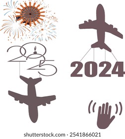 Feliz ano novo 2025 design. Com número truncado colorido illustrations.eps 10 Premium vetor ano novo conceito de celebração. Airplane 2024 bye Vetor Art, Icons, and Graphics. Feliz ano novo 2025 .