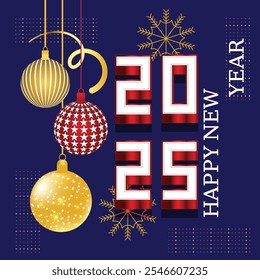 Happy New Year 2025 design with unique 3D numbers Premium vector design for Happy New Year 2025 greetings and celebrations.