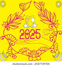 Happy new year 2025 design. With colorful truncated number illustrations. Premium vector design 2025 with fireworks. Celebration New Year's Eve  Elegant and beautiful poster designs. Vector premium.