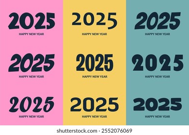 Happy New Year 2025 Design Template. New Year 2025 Celebration Gift Card Designs Template Pack. Editable EPS file.