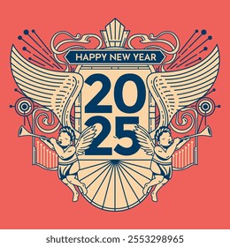 Happy new Year 2025 Design Hand Drawn Doodle Style for Decoration