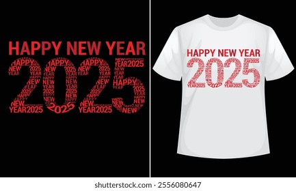 Happy New Year 2025 design for t-shirt, bags, mugs, stickers, banner, poster, icon, logo etc. Fully Editable Print Ready Template - Vector.
