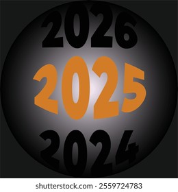 Happy New Year 2025 design in circle. Roll change the 2024 to 2025 on the last day of 2024, December.