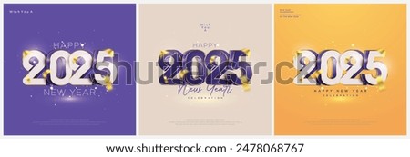 Happy New Year 2025 design. With modern colored realistic 3D numbers vector. Premium vector design for New Year 2025 greetings and celebrations.