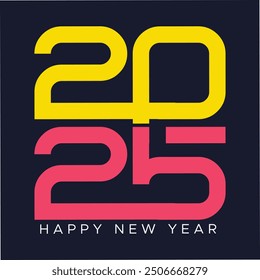 Happy New Year 2025 Designs. Elegant and beautiful poster banner  designs. EPS Vector premium design for a 2025 poster, card, calendar and social media post. calligraphy art with black background.