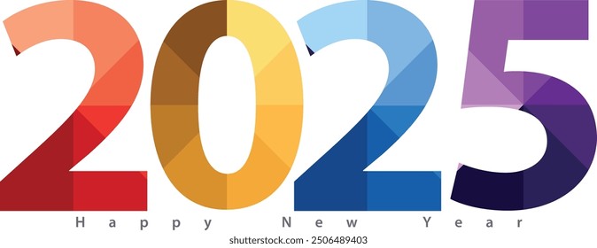 Feliz año nuevo 2025 con rayas diagonales de muchos colores en el interior, Ilustración vectorial 2025, aislado sobre fondo blanco.