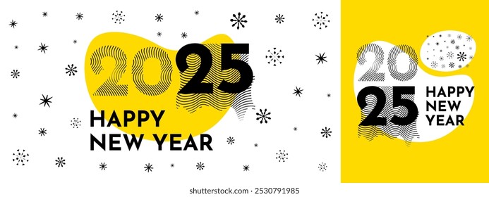 Frohes neues Jahr 2025 mit verschiedenen Zahlen Design mit festlichen Farben Konzept. Premium Vektor Design für 2025 Neujahrsrede. Horizontale und vertikale Optionen. Hintergründe für Branding, Banner, Cover.
