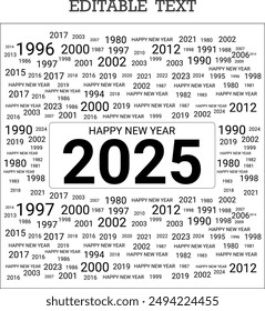Happy New Year 2025 editable text effect Vector illustration template