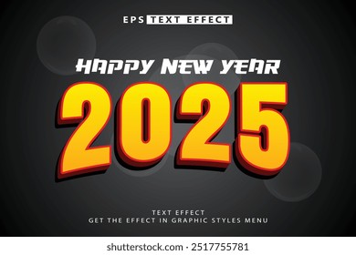 Feliz ano novo 2025 efeito de texto editável, efeito de texto editável para um feliz ano novo em 2025