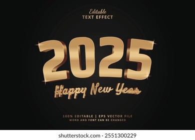 feliz ano novo 2025 editável efeito de texto estilo ouro de luxo. Ano novo brilhante ouro luxo. 