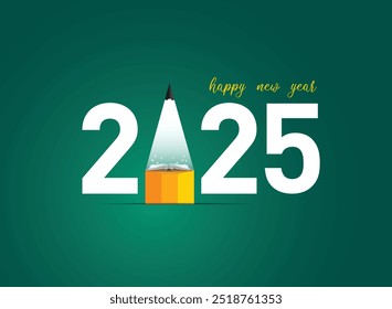 Happy new year 2025 education concept. Vector illustration of open book with alphabet letters and earth. 