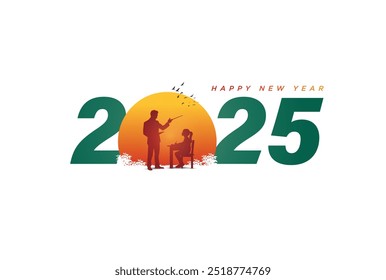 Happy new year 2025 education concept. Vector illustration of open book with alphabet letters and earth. 