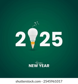 Feliz año nuevo 2025 concepto de educación. Diseño creativo del año Nuevo para el Anuncio, Ilustración vectorial del cartel.