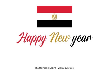 Happy New Year 2025 Egypt on a which background, Vector design of Happy New Year with flag of EGYPT, Happy New Year in the colors of EGYPT flag, Typographic design of Happy new year